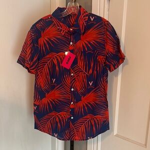 NEW Vibrant Red and Blue Palm Print Casual Shirt men’s small new